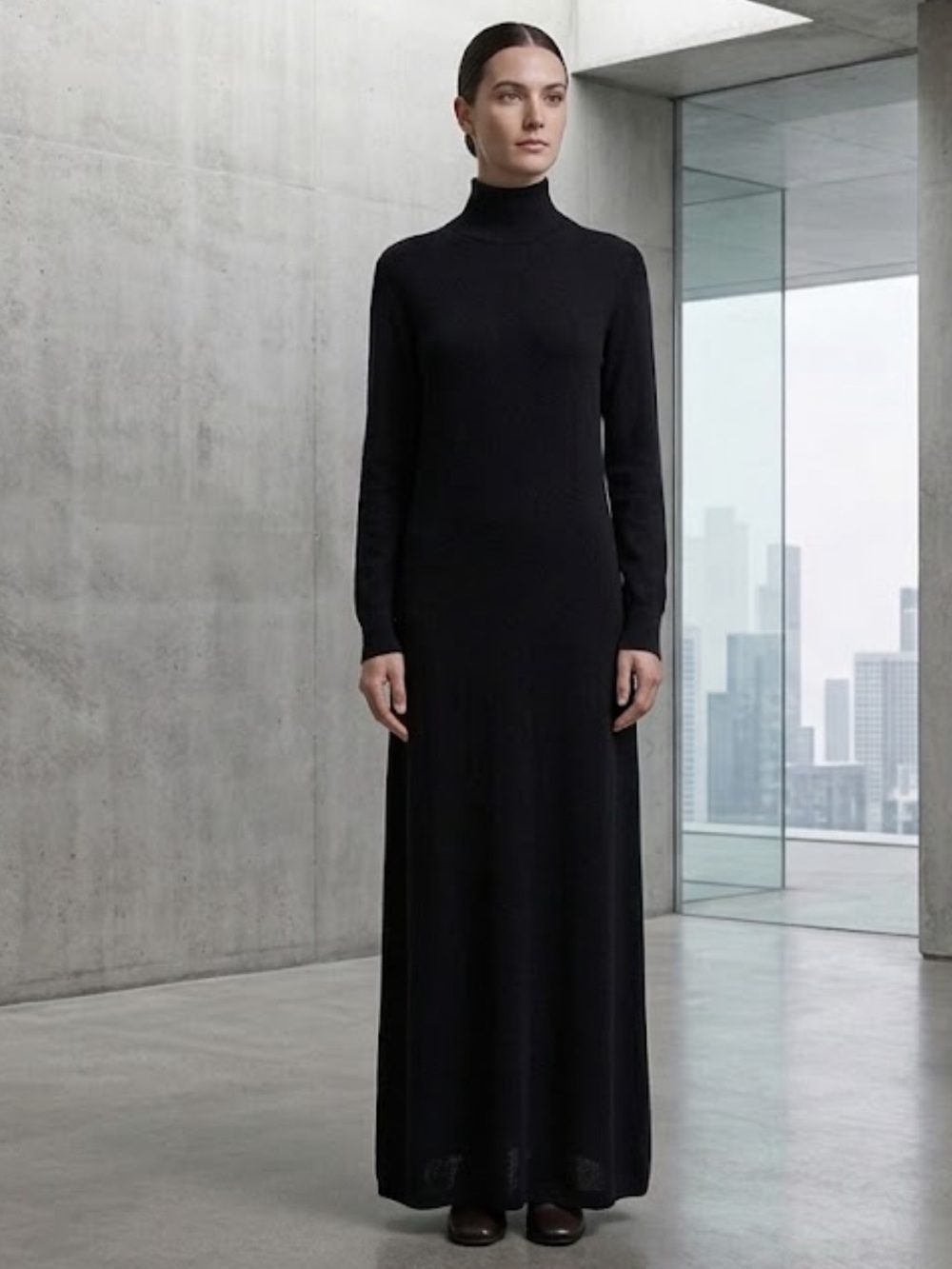 Bloomingdale’s C Cashmere Black Turtleneck Maxi Sweater Dress large
